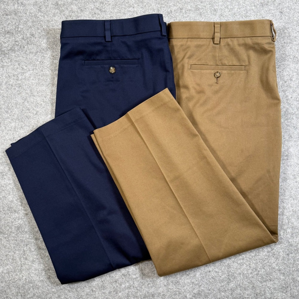 Roundtree & Yorke TravelSmart Men's Big Tall Dress Pants Lot 2 Navy Khaki 42x27
